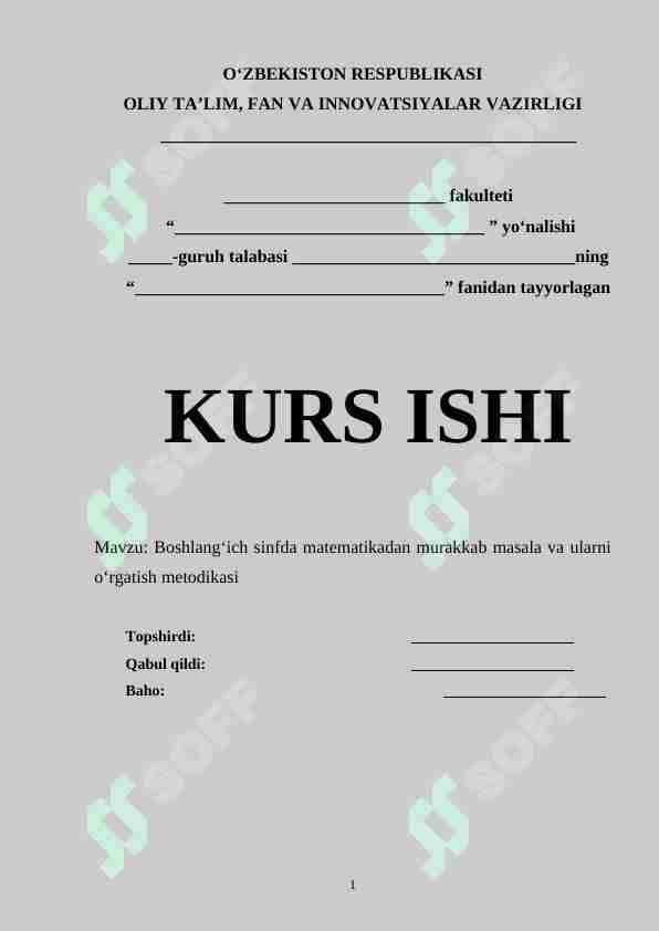 Boshlang‘ich sinfda matematikadan murakkab masala va ularni o‘rgatish metodikasi