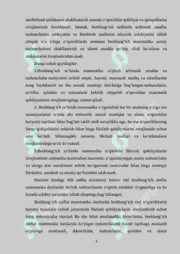 Boshlang‘ich sinfda matematikadan murakkab masala va ularni o‘rgatish metodikasi 4