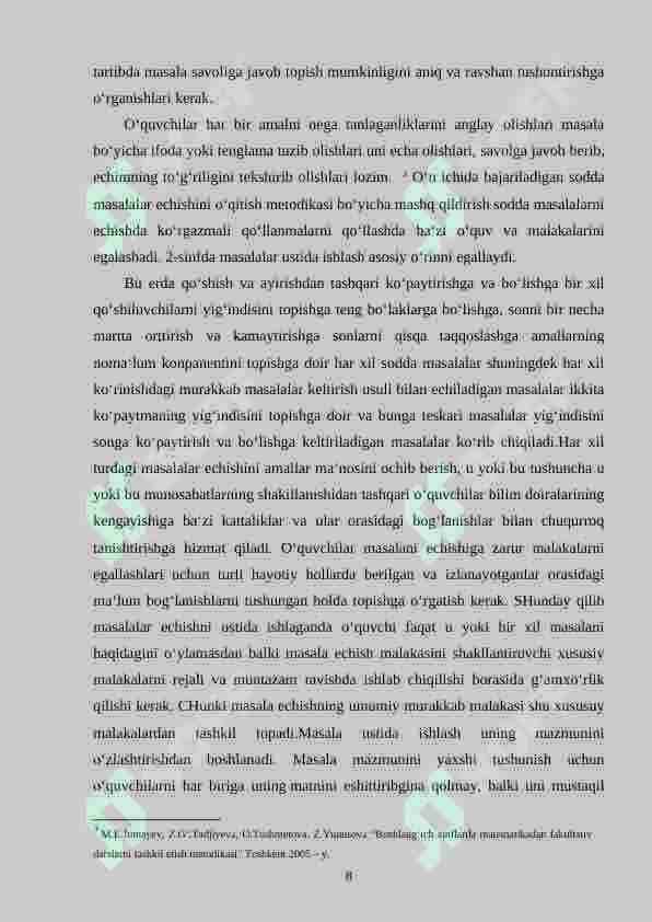 Boshlang‘ich sinfda matematikadan murakkab masala va ularni o‘rgatish metodikasi 8