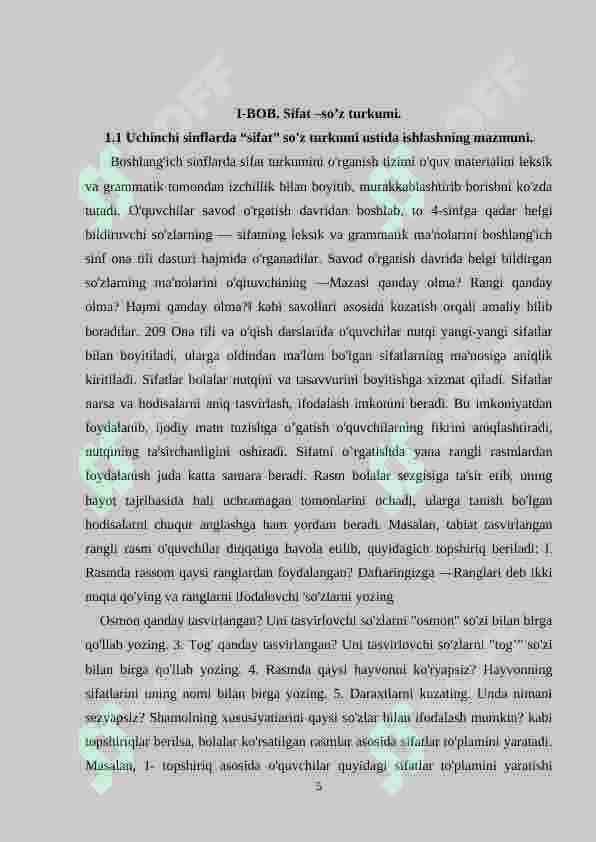 3-sinfda”Sifat”mavzusini o`tishni ijodiy tashkil qilish metodikasi 5