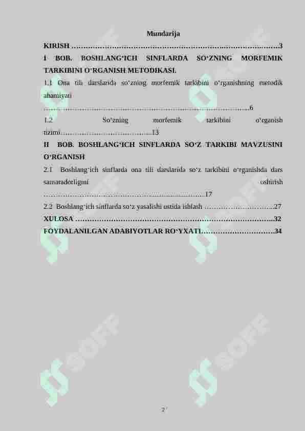 Boshlang'ich sinflarda "so'z tarkibi " mavzusini o'rgatish metodikasi. 2