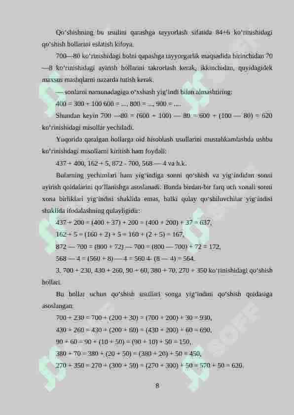 Ko‘p xonali sonlar konsentrida nomerlashga o‘rgatish metodikasi 8