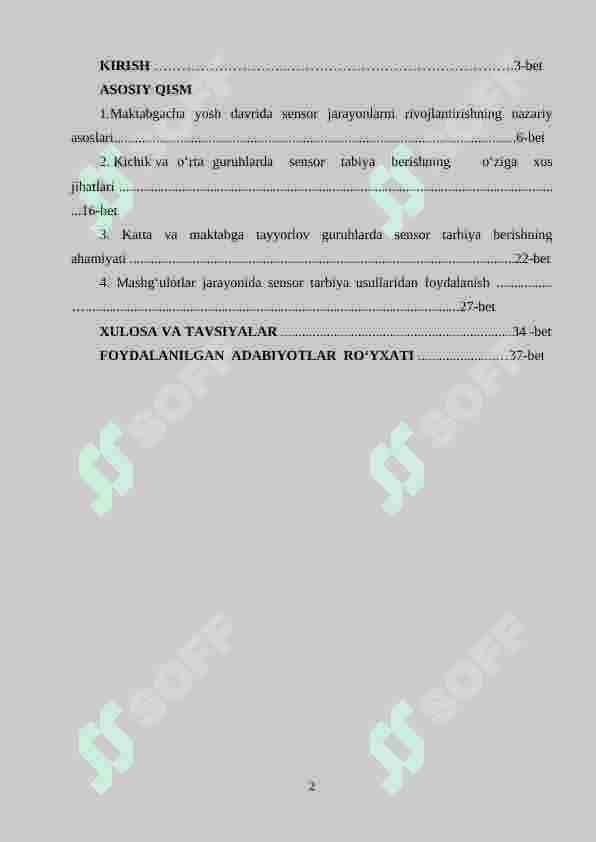 Maktabgacha yosh sensor jarayonlarni rivojlanish davri 2