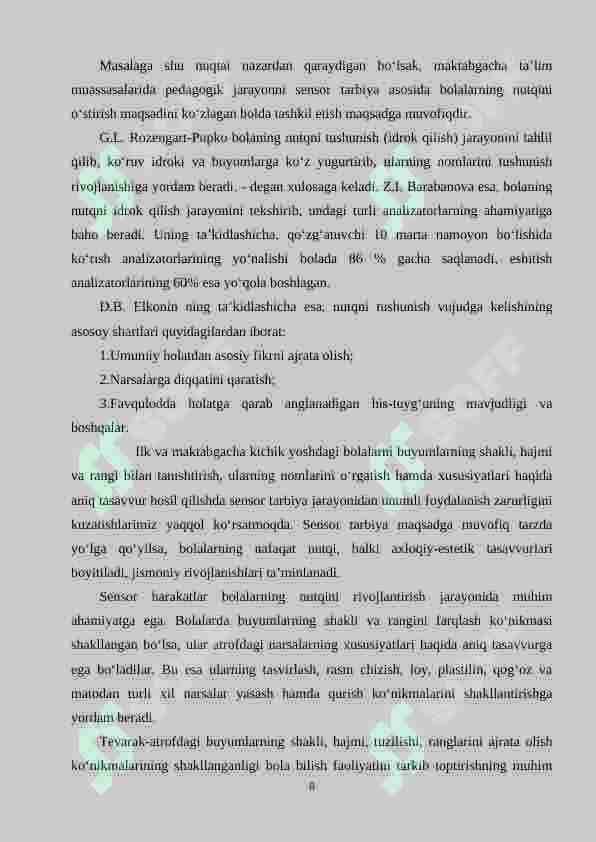 Maktabgacha yosh sensor jarayonlarni rivojlanish davri 8