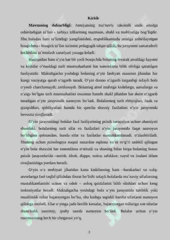 Uch yoshli bolalarda harakatli va so‘z o‘yinlarini tashkil etish. 3
