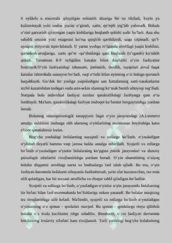 Uch yoshli bolalarda harakatli va so‘z o‘yinlarini tashkil etish. 6