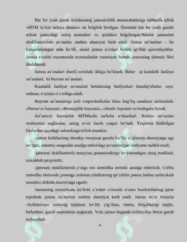 BOLALAR JAMOASINI SHAKILLANTIRISHGA YORDAM BERUVCHI SHART-SHAROITLAR. 6