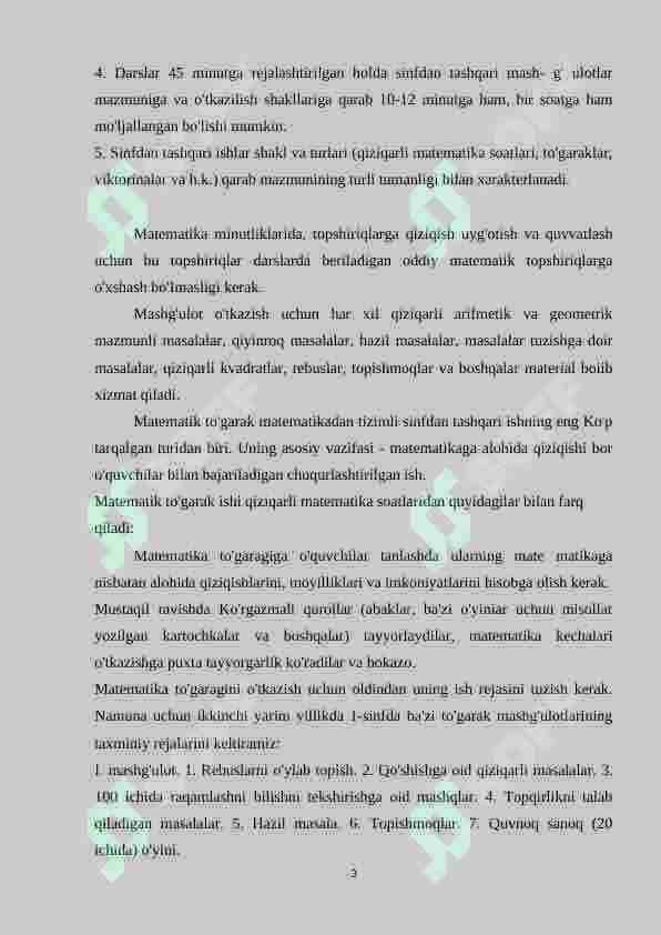 BOSHLANG'ICH SINFLARDA MATEMATIKADAN DARSDAN (SINFDAN VA MAKTABDAN) TASHQARI MASHG'ULOTLARINI TASHKIL ETISH 3