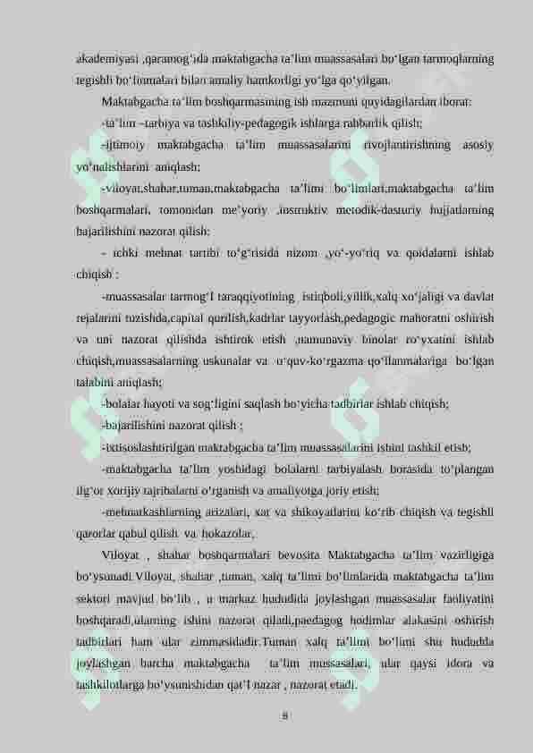 Maktabgacha ta’lim tashkilotlari uslubchilari ta’lim  tarbiyaviy ishlarga rahbarligi 8
