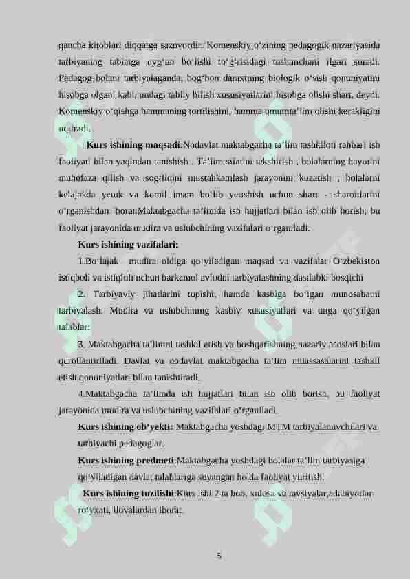 Nodavlat maktabgacha ta’lim tashkilotida mudiraning ish faoliyati 5