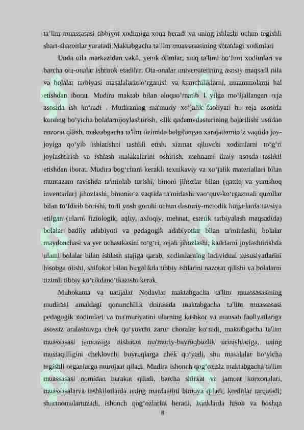 Nodavlat maktabgacha ta’lim tashkilotida mudiraning ish faoliyati 8
