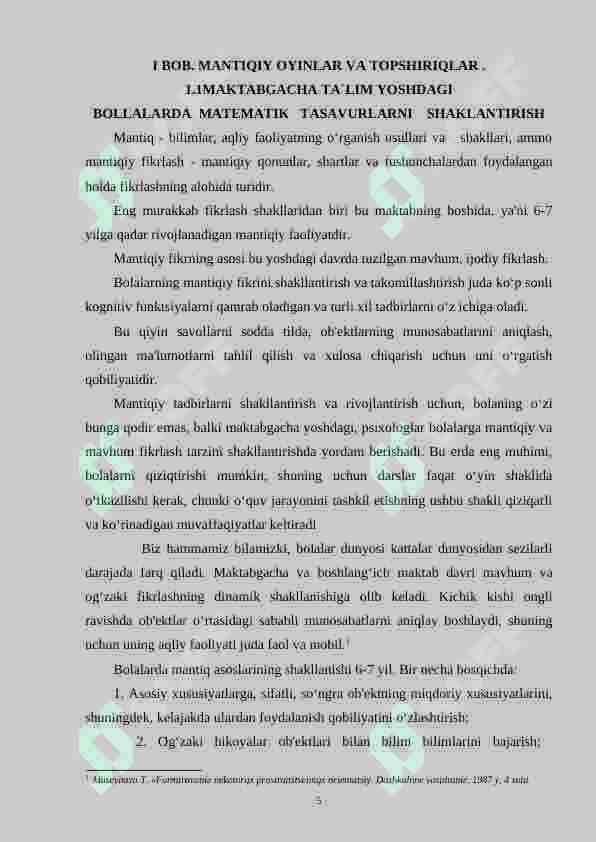 Mantiqiy o‘yinlar va  topshiriqlar  ta’lim  yoshidagi bolalarni matematik ruvojlantirish omili sifatida. 5