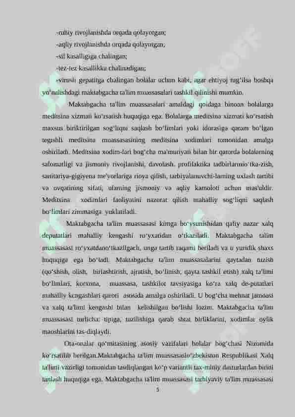 Oʻzbekiston mustaqillikka erishgandan keyingi davrdagi maktabgacha taʼlim. 5