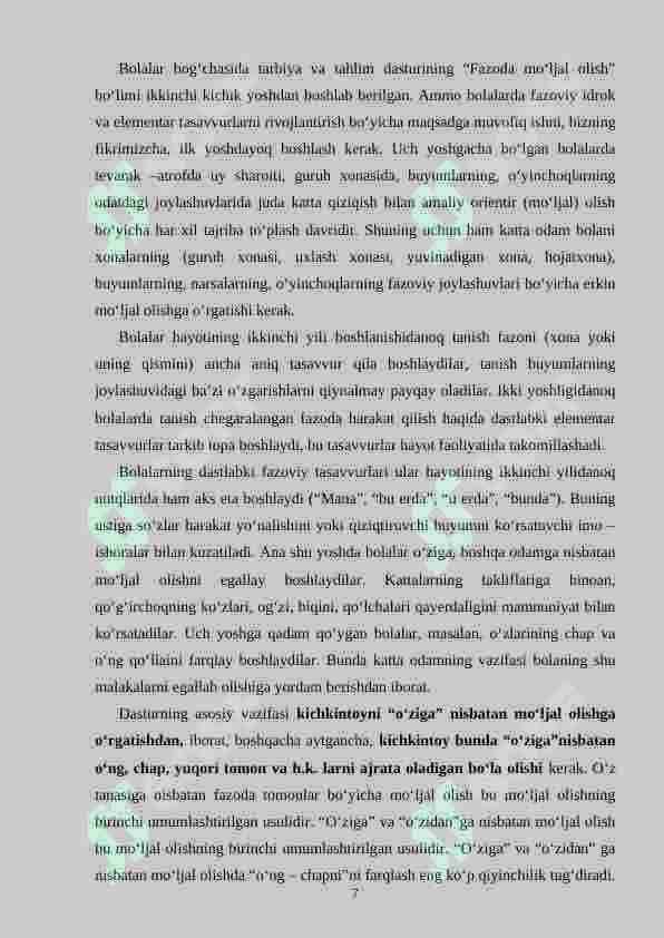 Fazoda mo‘ljalga olishni shakllantirish vazifalari o‘ziga nisbatan tinch va harakat holatidagi asosiy yo‘nalishlarni farqlash 7