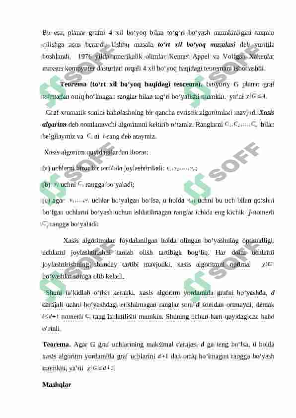 Graf uchlari va qirralarini bo’yash. Graf siklomatik soni va sinfini aniqlash 4