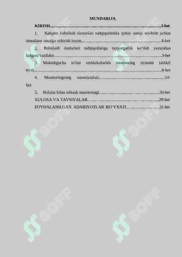 Maktabgacha ta’lim tashkilotlarida monitoring tizimini tashkil qilish. 2