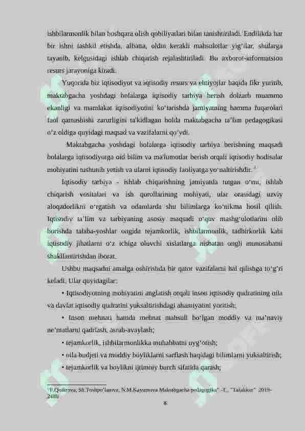 Markaziy Osiyo mutafakkirlarining iqtisodiy tarbiya haqidagi qarashlari. 8