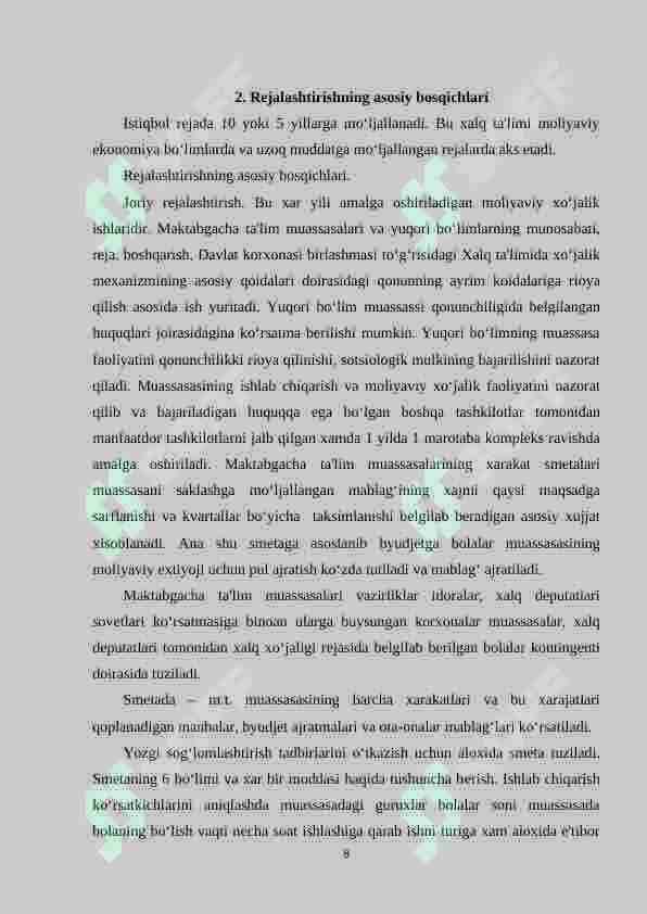 MAKTABGACHA TA’LIMNI MOLIYAVIY TA’MINLASHDA MUDIRANING ROLI 8