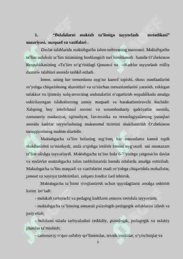 MAKTABGACHA YOSHDAGI BOLALARNI MAKTAB TA’LIMIGA TAYYORLASH NAZARYASI 5