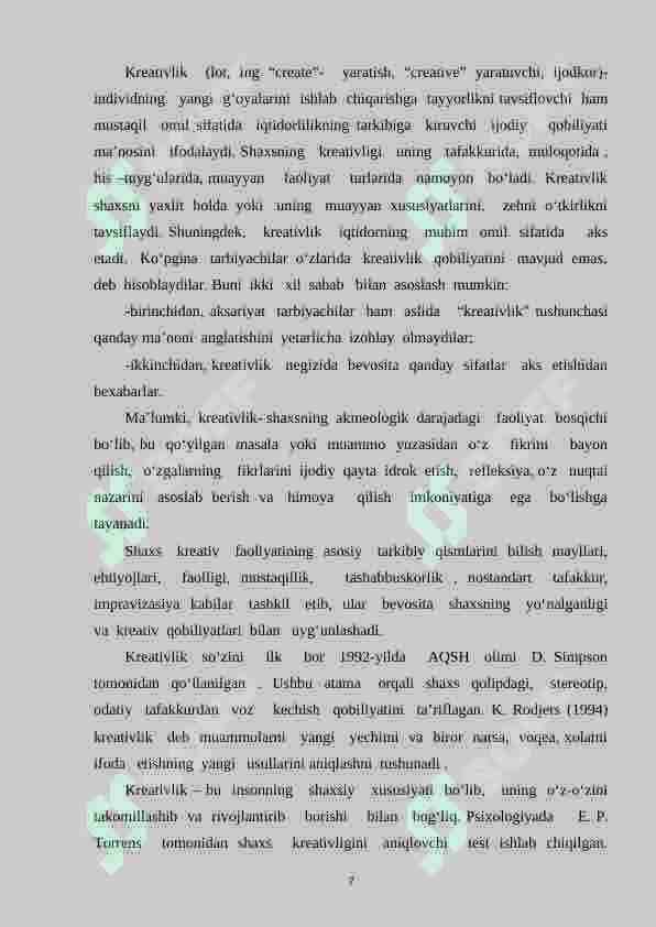 Bo‘lajak maktabgacha   ta’lim  pedagoglarini  kreativ qobiliyatlarini rivojlantirish  mazmuni 7