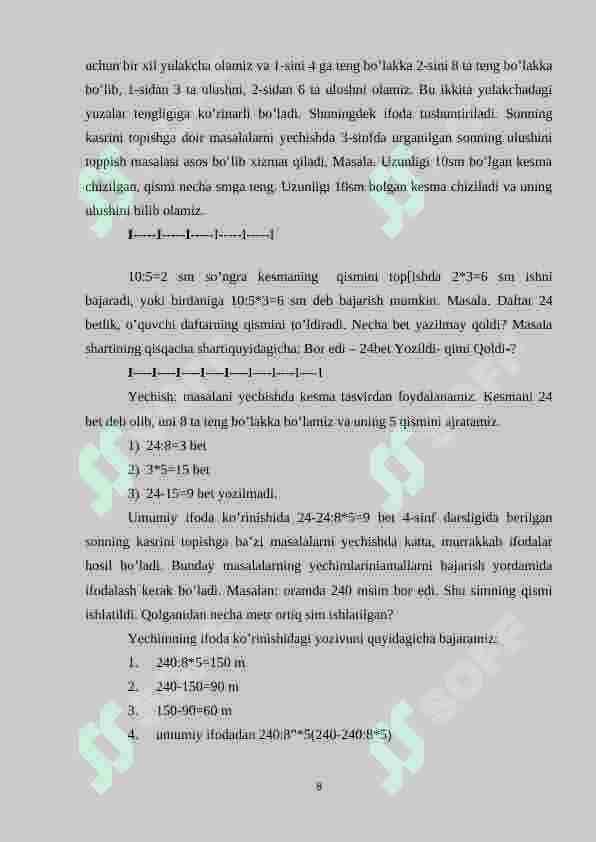 Boshlang'ich sinf o'quvchilarini kasr tushunchasi bilan tanishtirish 8