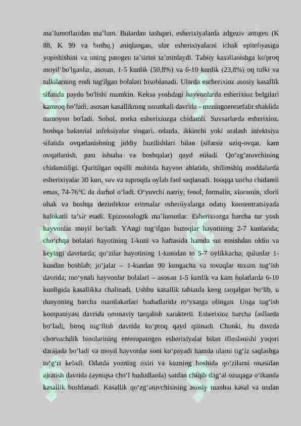 Yovvoyi va mo‘ynali hayvonlarda kolibakterioz bilan kasallangan hayvonlarga diagnoz qo‘yish, davolash va oldini olish 2
