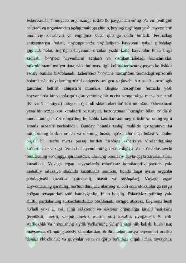 Yovvoyi va mo‘ynali hayvonlarda kolibakterioz bilan kasallangan hayvonlarga diagnoz qo‘yish, davolash va oldini olish 4
