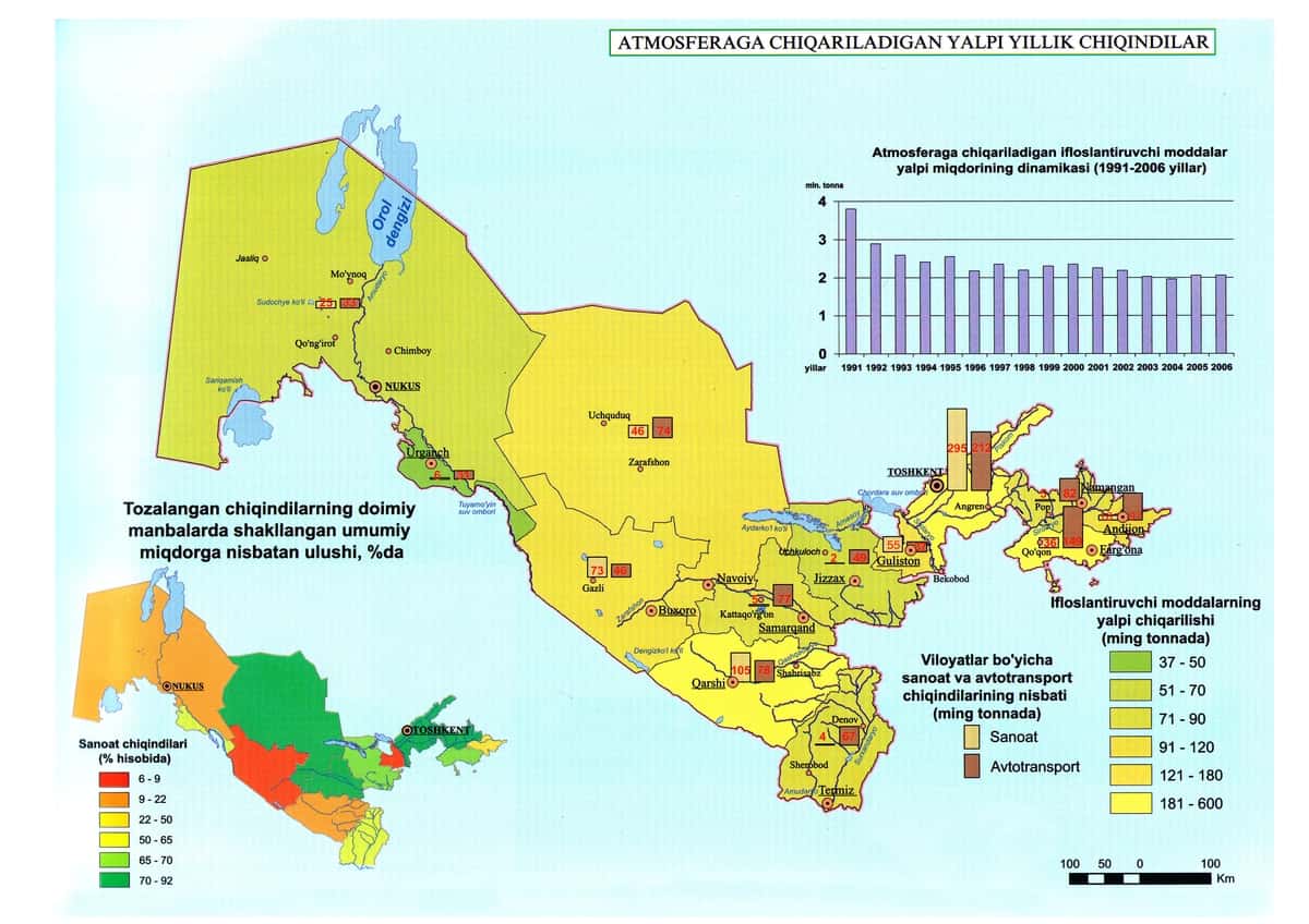 Atmosferaga chiqariladigan yalpi yillik chiqindilar xaritasi kartasi harita 1