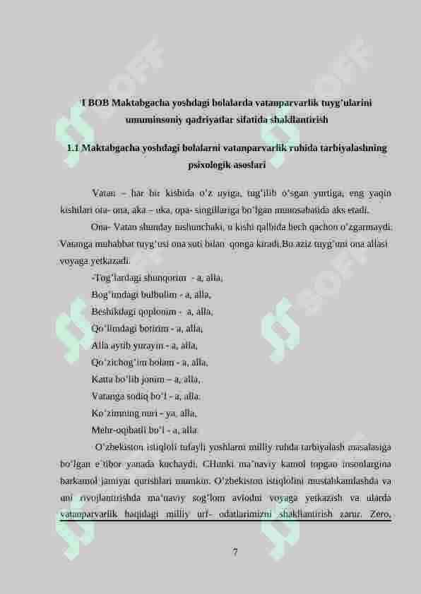 MAKTABGACHA TA’LIM YOSHIDAGI BOLALARDA VATANPARVARLIK TUYG’USINI SHAKLLANTIRISH 7
