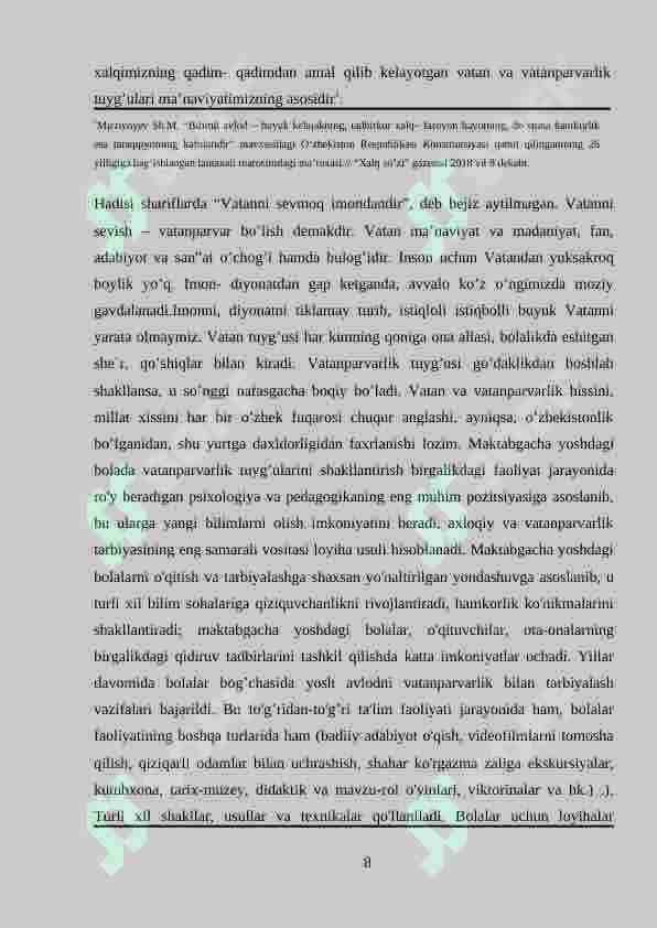 MAKTABGACHA TA’LIM YOSHIDAGI BOLALARDA VATANPARVARLIK TUYG’USINI SHAKLLANTIRISH 8