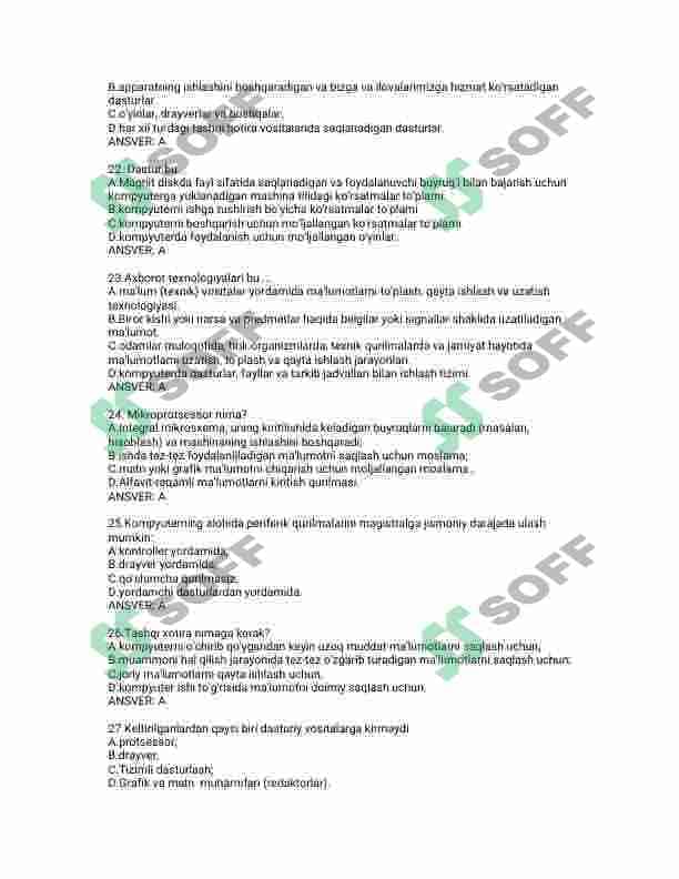 internet, dasturlash, tarmoq administratorligi test javoblari 4