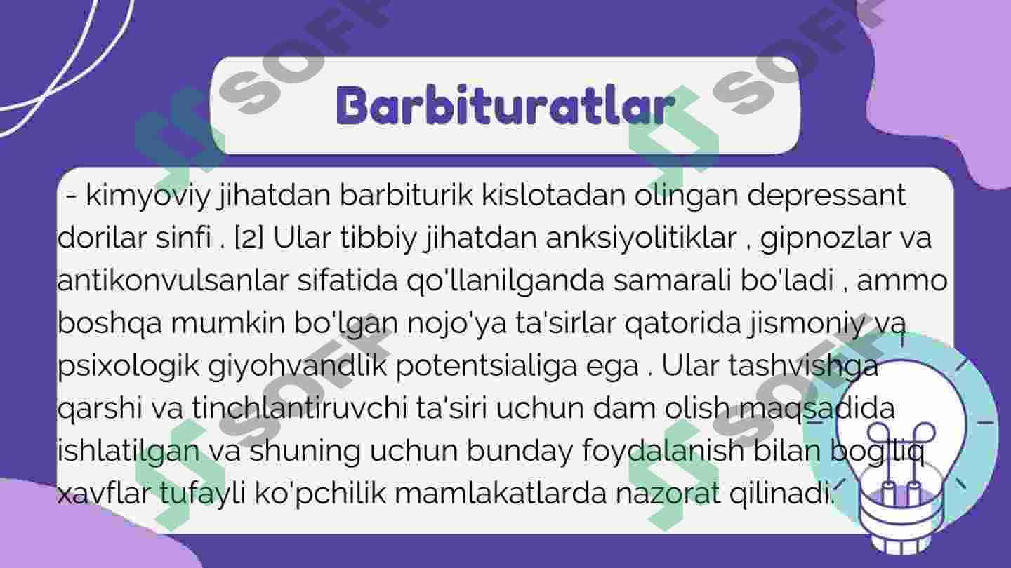 Barbitur kislota va uning asosida olingan dori ishlab chiqarish. 2