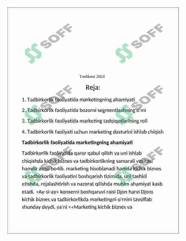 Tadbirkorlik subyektlarida marketing faoliyatini tashkil etish 2