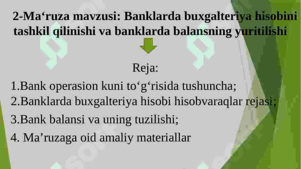 Banklarda buxgalteriya hisobini tashkil qilinishi va banklarda balans yuritilishi 2