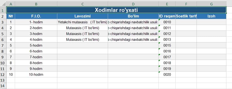Davomat jadvali 2
