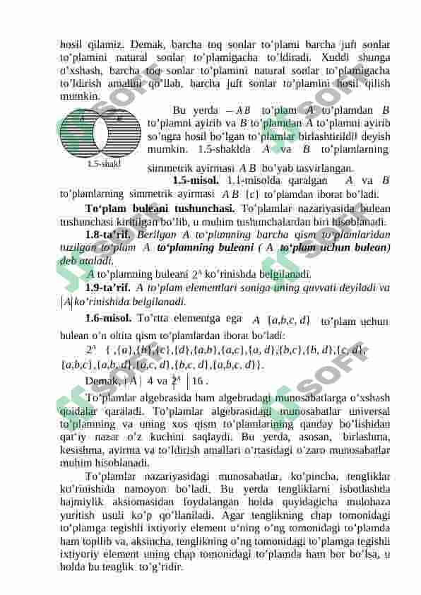 TO'PLAMLAR USTIDA AMALLAR VA ULARNING XOSSALARI. ISBOTLARI BILAN. EYLER-VENN DIAGRAMMASI 8
