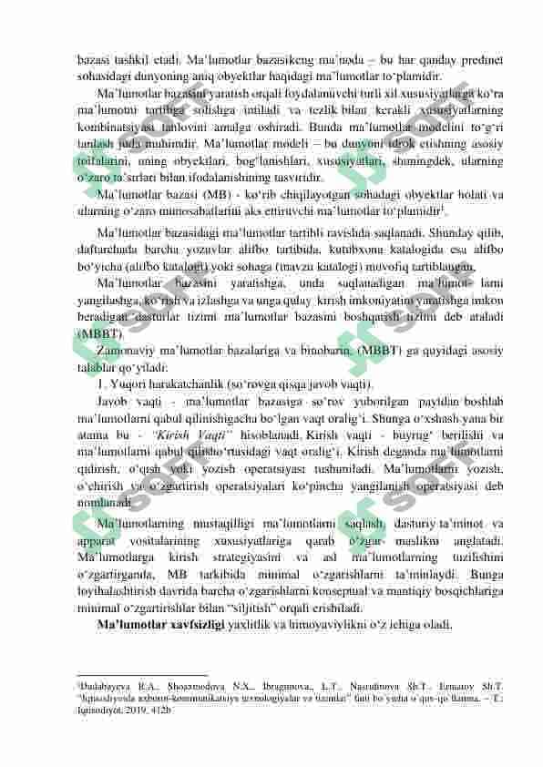 MA’LUMOTLAR BAZALARI VA KATTA HAJMDAGI MA’LUMOTLAR  BILAN ISHLASH TEXNOLOGIYALARI 2