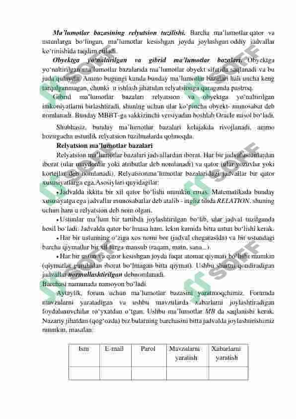 MA’LUMOTLAR BAZALARI VA KATTA HAJMDAGI MA’LUMOTLAR  BILAN ISHLASH TEXNOLOGIYALARI 5