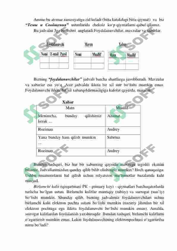MA’LUMOTLAR BAZALARI VA KATTA HAJMDAGI MA’LUMOTLAR  BILAN ISHLASH TEXNOLOGIYALARI 6