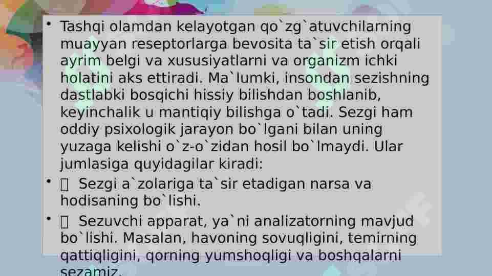 Sezgi va idrokning psixologik mohiyati, fiziologiyasi. 3