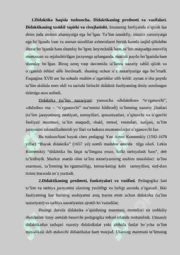 Didaktikaning maqsad va vazifalari. 2
