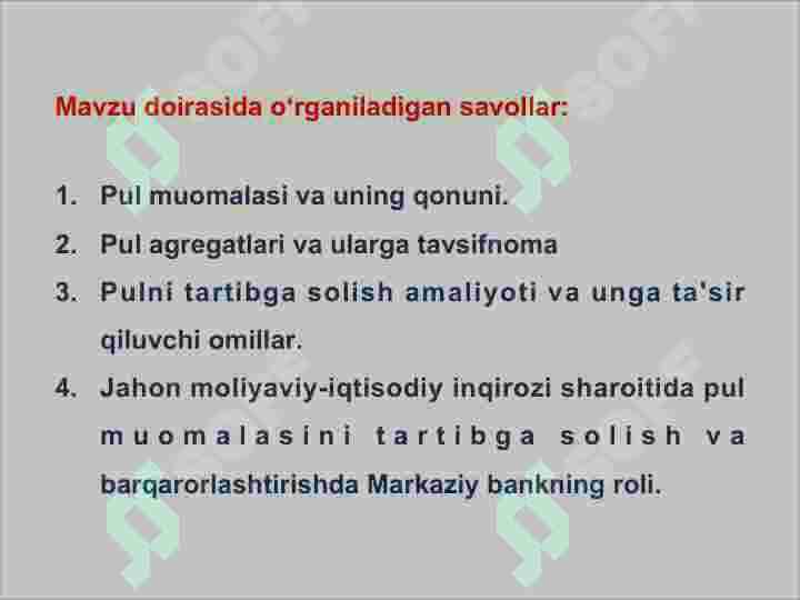 Pul muomalasini tashkil qilish va pul massasi. Pul tizimi tushunchasi, shakllari va elementlari 2
