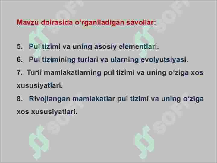 Pul muomalasini tashkil qilish va pul massasi. Pul tizimi tushunchasi, shakllari va elementlari 3