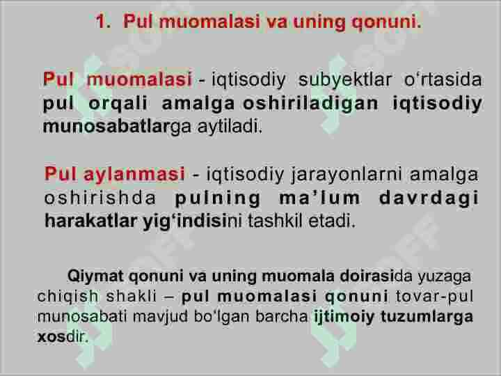 Pul muomalasini tashkil qilish va pul massasi. Pul tizimi tushunchasi, shakllari va elementlari 4
