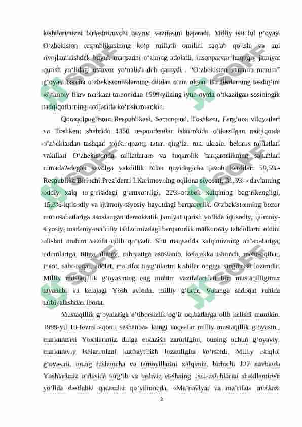 Milliy urf-odatlar, qadriyat va an’analarning tiklanishi. 2