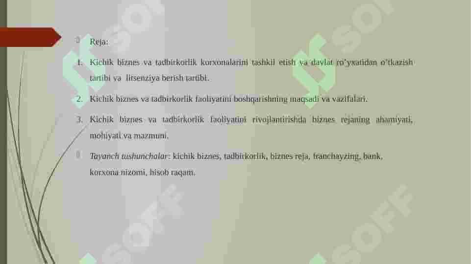 Kichik biznes va tadbirkorlik faoliyatini tashkil etish va boshqarish 2