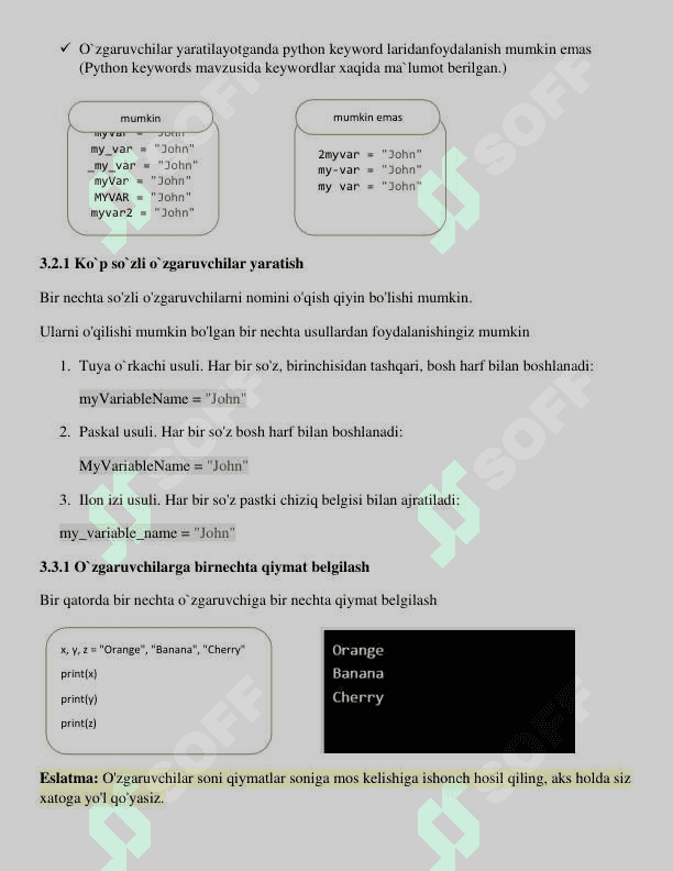 3. Pythonda o`zgaruvhilarni e`lon qilish 3