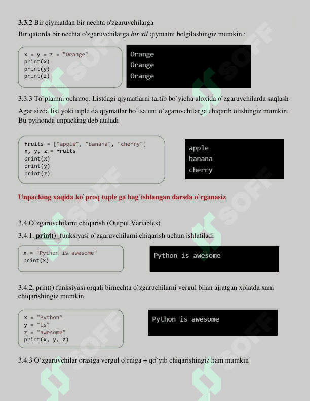 3. Pythonda o`zgaruvhilarni e`lon qilish 4
