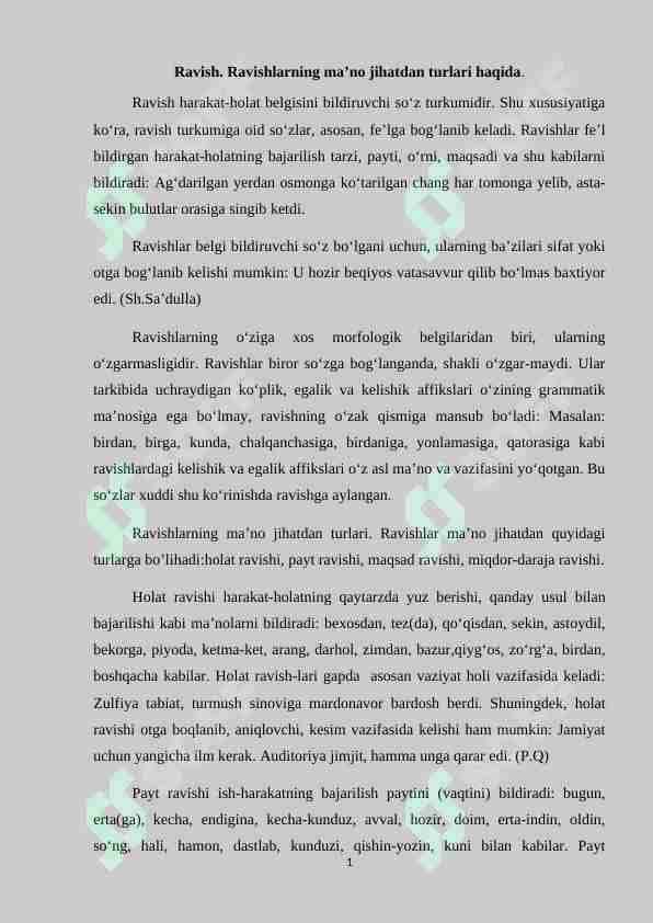 Ravish. Ravishlarning ma’no jihatdan turlari haqida