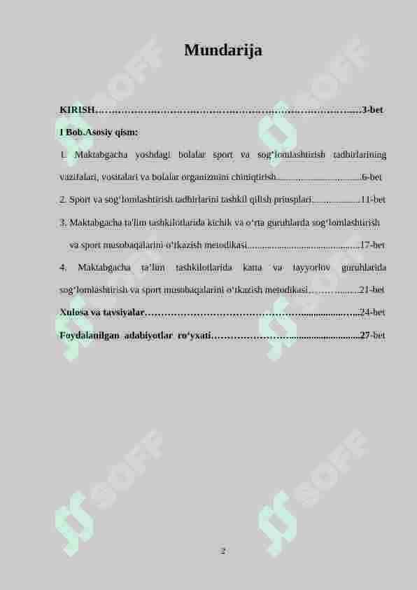 Maktabgacha ta'lim tashkilotlarida sog‘lomlashtirish tadbirlarini tashkil qilish. Sport musobaqalarini o‘tkazishning ahamiyati. 2